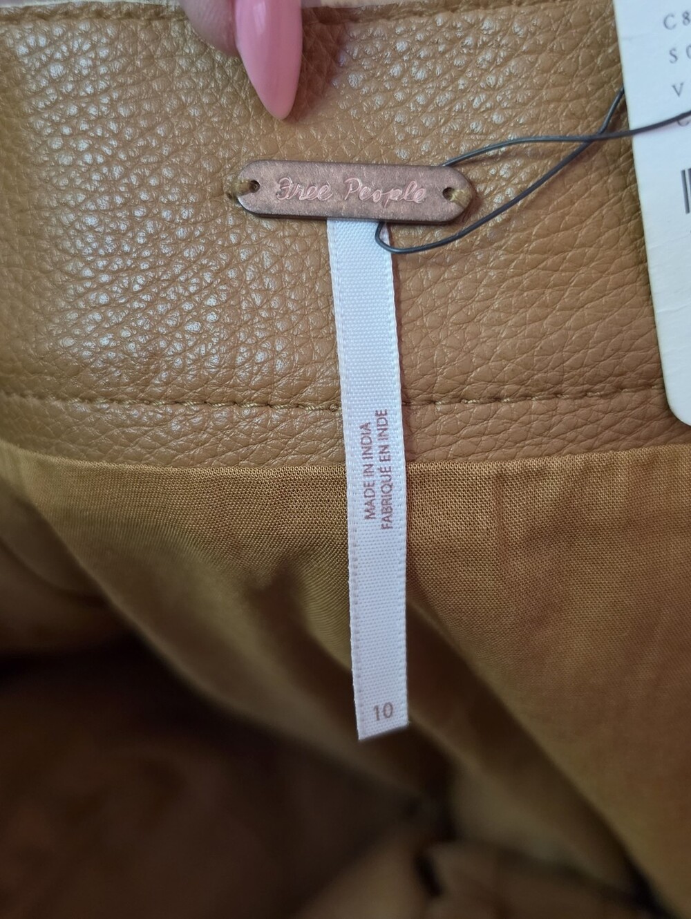 NWT Free People Camel Leather Front-Zip Mini Skirt - Picture 8 of 10